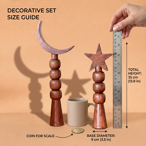 Ensemble de 3 décorations artisanales arabes en bois, croissant de lune et étoile, avec piliers effilés et design perlé, pour la décoration de la maison et de l'Aïd au Moyen-Orient - Product Image 2