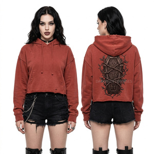 Haut à capuche en maille crème pour femme, style streetwear oversize, avec imprimé graphique d'ailes de chauve-souris et d'épée, orné de strass et de cristaux, et imprimé au dos - Product Image 6