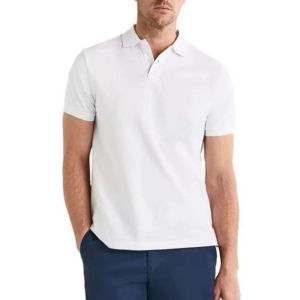 Polo en piqué de coton blanc à manches courtes pour homme, coupe classique, décontracté, respirant, tricoté, couleur unie - Product Image 1