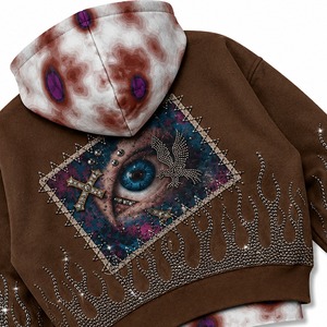 Zone de gloire |   Sweat à capuche zippé en molleton 100 % coton unisexe, personnalisé, brodé, orné de strass, style streetwear respirant - Product Image 4
