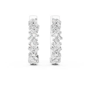 Pendientes de Aro de Oro Blanco de 18K con Diamantes de Corte Baguette, Diseño de Racimo de Lujo, Joyería Fina para Mujer - Product Image 1