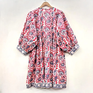 Robe décontractée mi-longue pour femme en coton tissé 100% uni, à manches courtes, taille empire, style babydoll, coupe ample et fonctionnelle à col en V oversize - Product Image 3