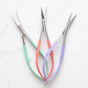 Tijeras para recortar cejas de acero inoxidable con punta curva y afilada, 3 piezas, con mangos de plástico, para diestros, para maquillaje y belleza - Product Image 1