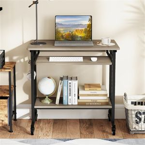 Scrivania Moderna Grigia con Vassoio per Tastiera e Ripiano Portaoggetti, Ruote Bloccabili a 360° per Casa, Ufficio e Hotel - Product Image 6