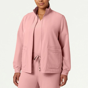 Blouse de travail unisexe rose avec fermeture éclair et poches pour usage hospitalier, en tissu tissé coton-polyester, détection des aiguilles - Product Image 2
