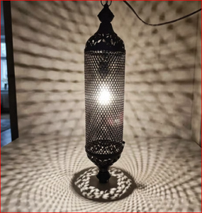 Lanterne décorative en métal, lampadaire avec abat-jour en maille cylindrique, lumière LED pour couloir d'hôtel, salle d'exposition - Product Image 5
