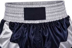 Unisex Boxing <b>Shorts</b> Navy <b>Silver</b> Satin Polyester/Nylon Quick Dry Regular Fit Stretch Martial Arts Wear Adults - Product Image 4