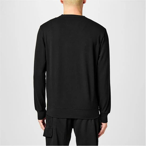 Sweat-shirt à col rond noir uni pour homme, manches régulières, tricoté, épaisseur standard, sans capuche - Product Image 4