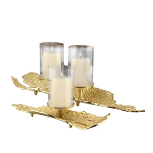 Set Of 2 Luxury Textured Gold <b>Candle</b> Holder Creative Metal Art Glass <b>Hurricane</b> Candlestick for Luxury Living Room Hotel - Product Image 1