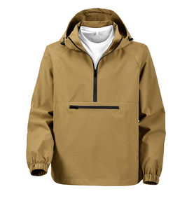 Chaqueta cortavientos tipo anorak con capucha y media cremallera para hombre, color marrón, con bolsillo canguro. - Product Image 5