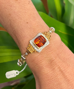 Bracelet manchette classique plaqué or 18 carats avec pierre en zircon orange et accents de diamants pour femme, bijoux de fête - Product Image 2
