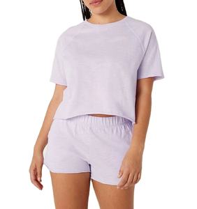 Logo personnalisé Crop Tee Shorts ensemble d'entraînement de haute qualité taille XL tissu à tricoter motif solide Style décontracté décoration quantité minimale de commande 2 pièces - Product Image 4