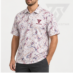 Trackstar Men's <b>White</b> Burgundy Blue Marble Print <b>Polo</b> Shirt Short Sleeve Button Collar Casual <b>Golf</b> Shirt Custom Logo - Product Image 3