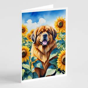 Whimsical Tibetan Mastiff in Sunflowers A7 Size <b>5x7</b> Blank Note Cards Pack of 8 with <b>Envelopes</b> Greeting Cards Collection - Product Image 1