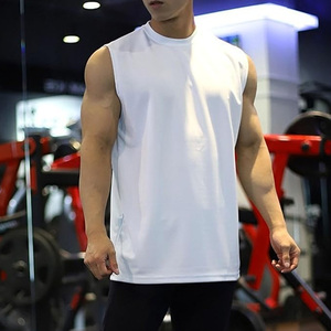 Wholesale Men's White Sleeveless Tank <b>Top</b> O-Neck Solid Color Breathable Casual Knitted Polyester Athletic Wear - Product Image 4