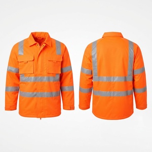 Veste imperméable à capuche en toile de laine et viscose 300 GSM, robuste, bleu marine, avec panneaux réfléchissants sur la poitrine et les manches, logo personnalisé, hiver - Product Image 1
