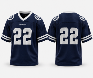Maillot de football personnalisé en mesh, légendes, bleu marine et blanc, numéro 22, uniforme d'équipe, respirant, séchage rapide, vêtements de sport, vente en gros, fabrication en usine - Product Image 1