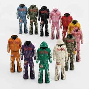 Custom Clothing French Terry Hoodie & Pants Set Streetwear <b>Spray</b> <b>Paint</b> Effect Graphic Custom Logo Hoodie & Jogger Tracksuit - Product Image 1