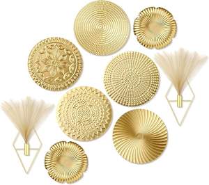 Ensemble de 9 décorations murales en acier inoxydable, jardinières suspendues avec herbe de la pampa artificielle, décoration murale moderne bohème pour bar, mitsvah, anniversaire - Product Image 2