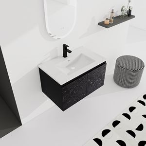 Mobile bagno sospeso da 30 pollici con lavabo in ceramica e anta con chiusura ammortizzata, kit di montaggio (KD) - Product Image 4