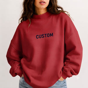 Sudadera Oversize de Cuello Alto para Mujer, Estilo Urbano, con Estampado de Letras Personalizado, de Algodón Rojo Tejido, Manga Larga, Transpirable, para Primavera y Otoño - Product Image 1