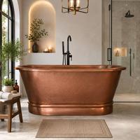 Baignoire ovale vintage en cuivre antique avec poignées annulaires, baignoire de trempage durable en métal cuivré pour une relaxation ultime des adultes
