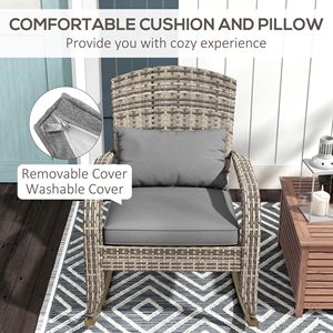 Sedia a dondolo Adirondack in vimini con schienale alto, cuscino e cuscino decorativo per esterni, portico, balcone, grigia - Product Image 6