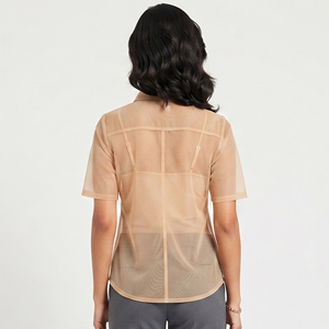 Camisa transparente de manga corta con botones para mujer, cuello vuelto, top transparente para oficina, ropa de dormir sexy para primavera y verano, camisas transparentes para mujer - Product Image 2