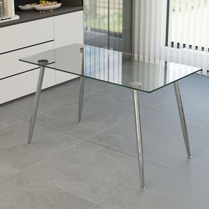Set Moderno da Pranzo con Tavolo in Vetro da 51 Pollici per 4 Persone, Rettangolare Temperato con Gambe Placcate Argento e Set di Sedie da Cucina - Product Image 5
