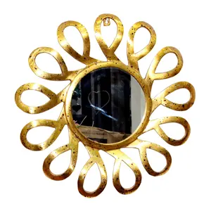 手工壁镜金属框架卧室客厅走廊装饰圆形喷漆金色彩色壁镜