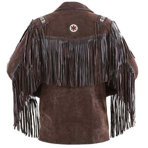 Brown Suede Fringe Jacket <b>Mens</b> Western Rodeo Cowboy <b>Coat</b> <b>Long</b> Tassel Ranch Style Genuine Leather Handmade Leather Apparel - Product Image 4