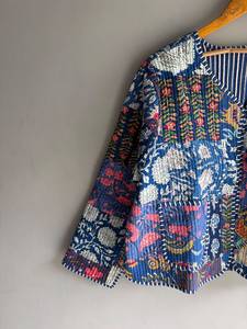 Bohemian Patchwork Cotton Jacket <b>Women</b> V-Neck Three Quarter Sleeve Hand Embroidered Floral Open Front Casual Outerwear gift - Product Image 3