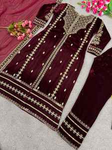 BLOSSOM FABRIC - Conjunto de Fiesta para Mujer, Diseño Pakistaní, Top de Terciopelo con Dupatta, Bordado Intenso, Parte Inferior Completamente Cosida, Patrones Elegantes 4 - Product Image 5