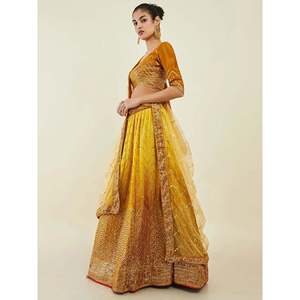 Cautivador Lehenga Choli de Seda con Lentejuelas Amarillas para Mujer, Ideal para Haldi - Product Image 6
