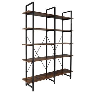 Libreria Industriale Vintage a 5 Ripiani, Scaffale Doppio Largo con Ampia Etagere in Legno e Metallo, Design Pieghevole per Arredamento Casa - Product Image 3