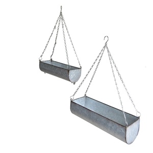 Ensemble de 2 jardinières suspendues en métal galvanisé, rectangulaires, pour intérieur et extérieur, avec chaînes, pour la décoration du jardin et du balcon - Product Image 1