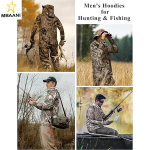 Chemises de chasse pour hommes avec masque - Chemise à capuche de pêche à manches longues camouflage UPF 50+ avec cordon de serrage réglable - Product Image 5