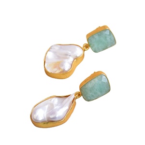 Pendientes Elegantes de Una Sola Gota con Piedra Preciosa Pulida, Recubrimiento Dorado Brillante y Joyería de Alta Calidad - Product Image 2