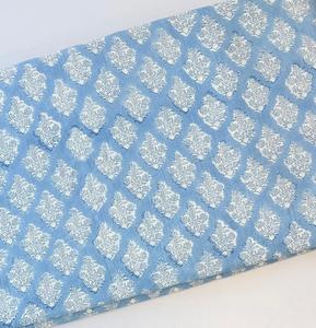 Tela 100% Algodón Azul Cielo con Estampado Floral de Jaipur, Tela Estampada a Mano para Confección de Vestidos y Prendas Femeninas - Product Image 1