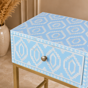 Blue Bone Inlay Nightstand Floral Pattern Bedside Cabinet <b>Side</b> Table With <b>Drawers</b> for Bedroom Living Room - Product Image 2
