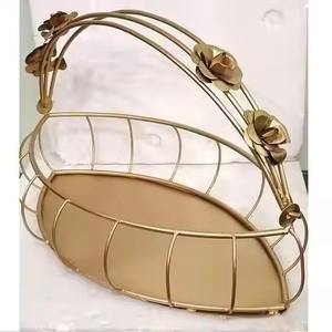 Round Metal Gift <b>Basket</b> Fruit <b>Bread</b> Storage <b>Basket</b> Gift Hamper <b>Basket</b> For Kitchen Dining Table Display - Product Image 1