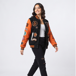 Wholesale Custom Embroidery Wool Knitted Breathable <b>Varsity</b> <b>Jackets</b> <b>for</b> <b>Women</b> Students Crewneck Button Baseball - Product Image 3