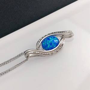 NIKHIL GEMS Pendentif vintage fantaisie en opale bleue naturelle, argent sterling 925 plaqué or/argent, pierre de naissance d'octobre, bijoux de fiançailles - Product Image 5