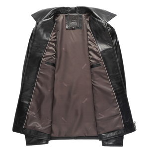 Vestes en cuir 100% cuir véritable, col montant, broderie, effet vieilli, marron, mode hiver - Product Image 3