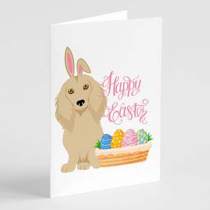 Whimsical A7 Size 5x7 Cream Dachshund Longhair <b>Easter</b> Greeting <b>Cards</b> <b>Pack</b> of 8 Blank Note <b>Cards</b> with Envelopes - Product Image 1
