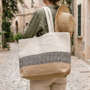 <b>Handmade</b> Woven Handloom Striped Cotton <b>Clothes</b> Bag Tote Bag Eco Friendly Reusable Shopping Carry Travel Beach Bag for Women - Product Image 2