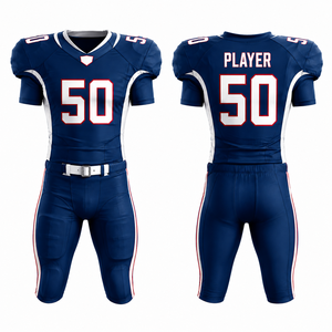Ensemble Maillot et Pantalon de Football Américain Personnalisé par Sublimation pour Homme – Anti-humidité, Coupe Ajustée, Manches Courtes, Bleu et Blanc - Product Image 4