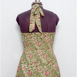 Beautiful Modern Bohemian Floral Print O-Neck Knee-Length Cotton A-Line Dress Block Printed Summer Party Spring Summer - Product Image 6