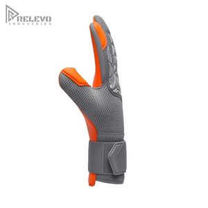 Customized Goalkeeper Gloves Roll Negative Cut Grey Mesh Body Geometric 3D Rubber Punch Zone Extended Wrist <b>Strap</b> Goalie Gloves - Product Image 4