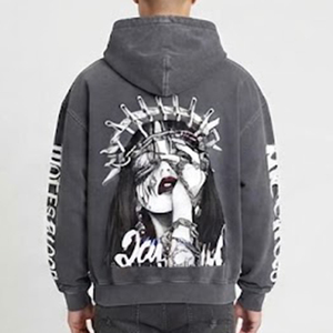 Sudadera con Capucha de Alta Demanda con Logotipo Personalizado para Hombre, Oversize, de Algodón Gris, Felpa Francesa, Estampada, para Otoño, Estilo Casual, Corte Regular - Product Image 2